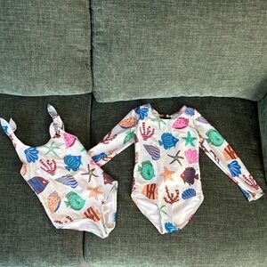 H&M Kids Swim One-Piece Swimsuits in White with Multicolor Sea Creatures